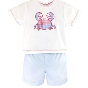 Petit Ami White Top and Light Blue Crab Pajama Set